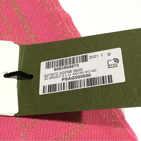 GUCCI GG Guccissima Long Scarf -Pink / Metallic Gold -Wool Modal Blend -NWT - Picture 8 of 8
